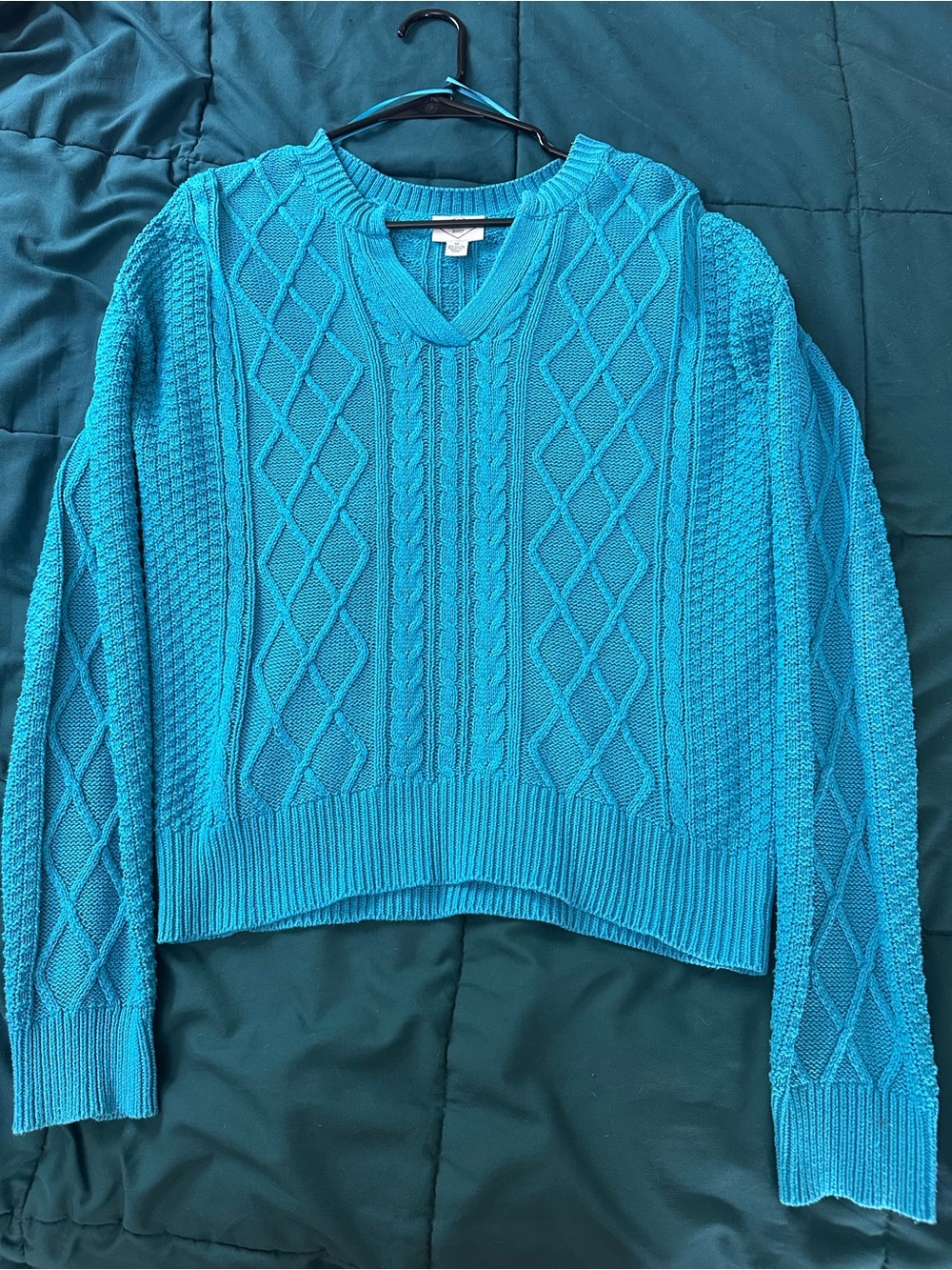 St. John's Bay Teal V-Neck Cable Knit Sweater